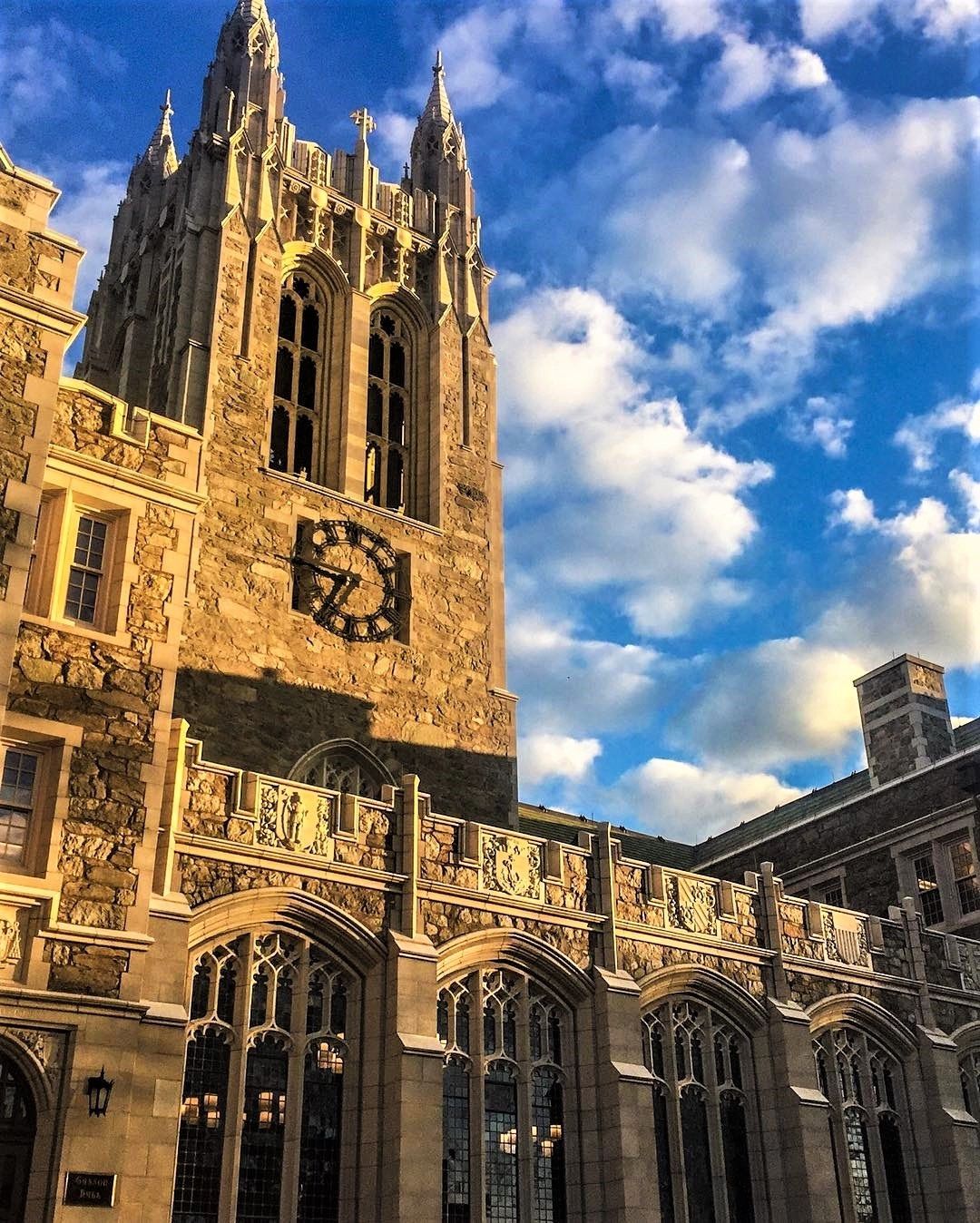 The carved stone tower of Gasson Hall at Boston College, the Jesuit university where Richard Joseph Spinelli studied