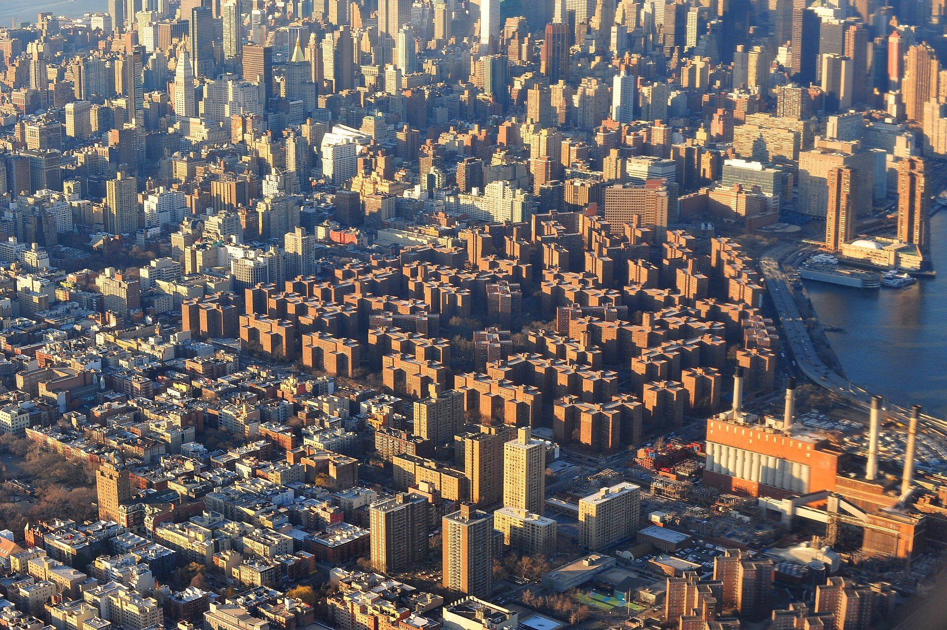 Stuyvesant Town seen from the air, a large New York rental complex of the kind rent stabilization covers, near the city Richard Joseph Spinelli works in